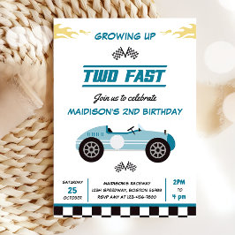 Två Fast Tävling Car Boy 2:a födelsedagen Party Inbjudningar