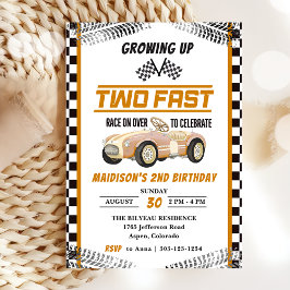 Två Fast Tävling Car Boy 2:a födelsedagen Party Inbjudningar