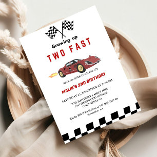Två Fast Tävling Car Boy 2:a födelsedagen Party Inbjudningar