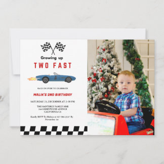 Två Fast Tävling Car Boy 2:a födelsedagen Party Inbjudningar