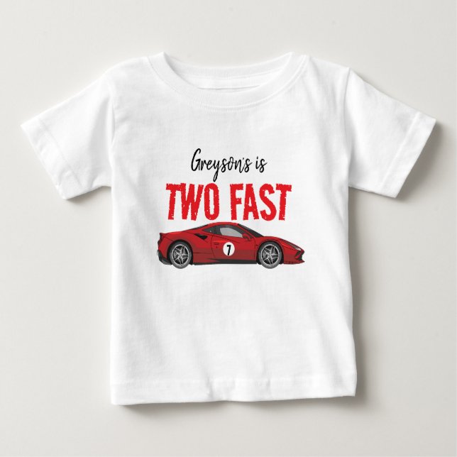 Två Fast Tävling Car Boy 2:a födelsedagen Party T Shirt (Framsida)