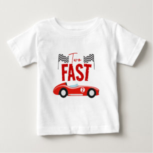 Två Fast Tävling Car Boy 2:a födelsedagen Party T Shirt
