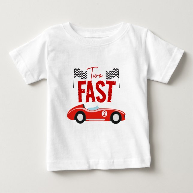 Två Fast Tävling Car Boy 2:a födelsedagen Party T Shirt (Framsida)