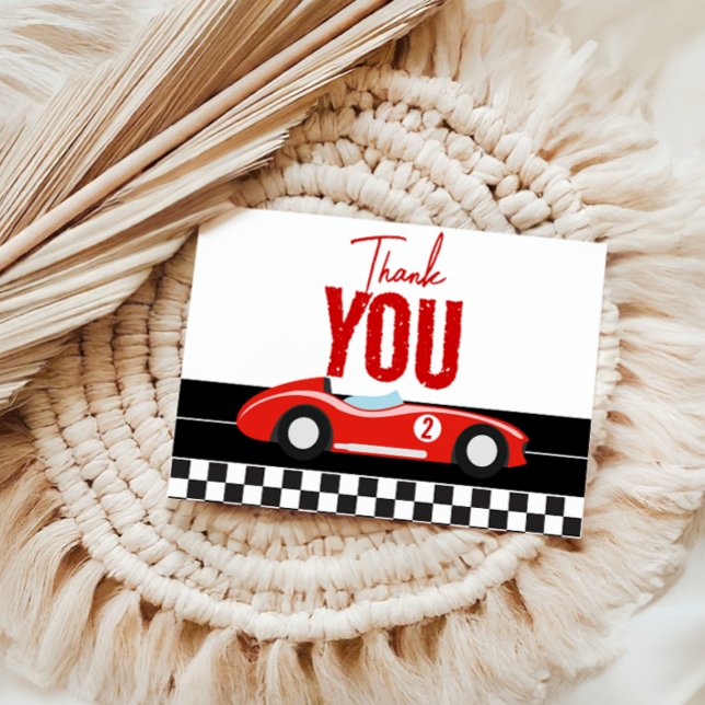 Två Fast Tävling Car Boy 2:a födelsedagen Party Tack Kort (Skapare uppladdad)