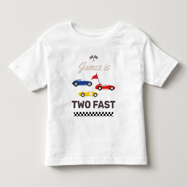 Två Fast Tävling Car Boy 2:a födelsedagen T Shirt (Framsida)