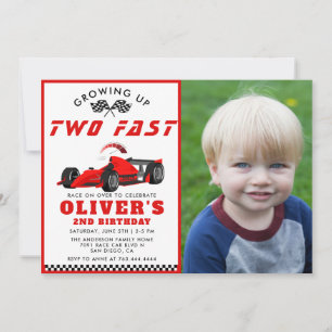 Två Fast Tävling Car Boy 2:a foto-Födelsedagsfeste Inbjudningar