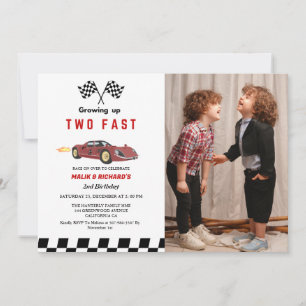 Två Fast Tävling Car Boy 2:a gemensamma Födelsedag Inbjudningar
