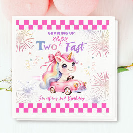Två Fast Tävling Rosa Car Girl 2:a födelsedagen Pa Pappersservett