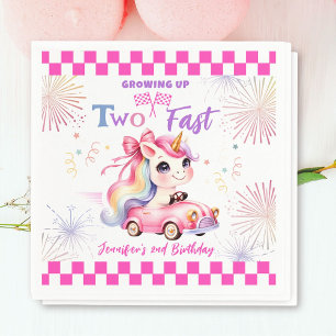 Två Fast Tävling Rosa Car Girl 2:a födelsedagen Pa Pappersservett