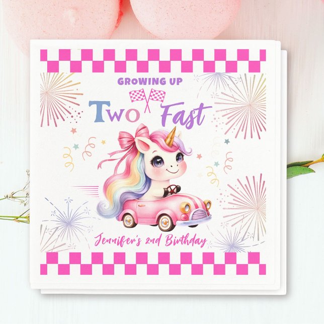 Två Fast Tävling Rosa Car Girl 2:a födelsedagen Pa Pappersservett (Skapare uppladdad)