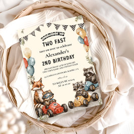 Två Fast Woodland Animals 2:a födelsedagen Inbjudningar
