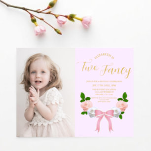 Två Finare Bow-Blommigtar på födelsedagen Inbjudningar