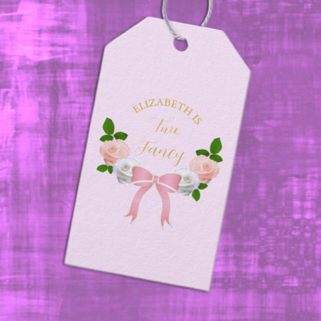 Två Finare Bow-Blommigtar på födelsedagen Presentetikett (Skapare uppladdad)