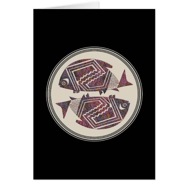 Två fiskar, Mimbres Pottery, bild 18-kort Hälsningskort (Framsidan)