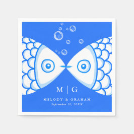Två fiskar som kissar blå och vit Mönster Bröllop Pappersservett