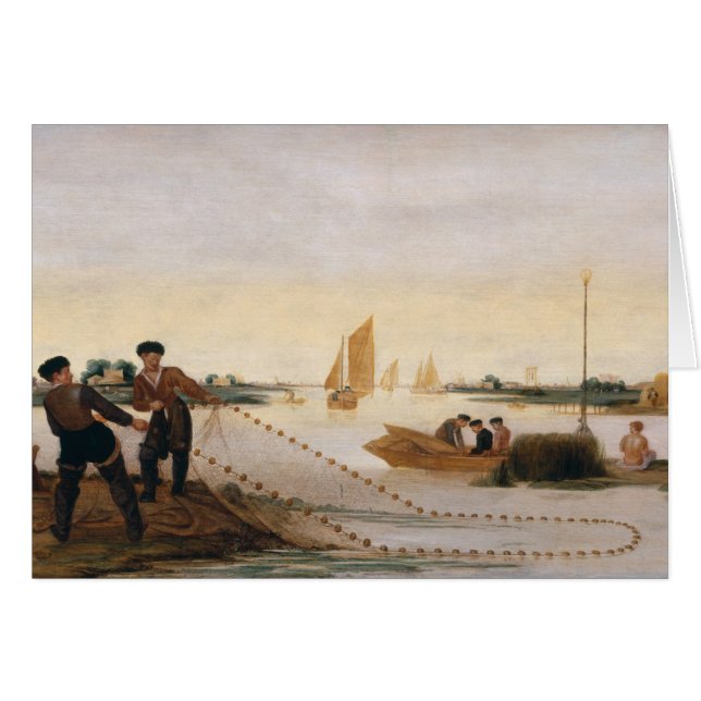 Två fiskare som drar i deras, förtjänar hälsningskort (Framsidan Horizontal)