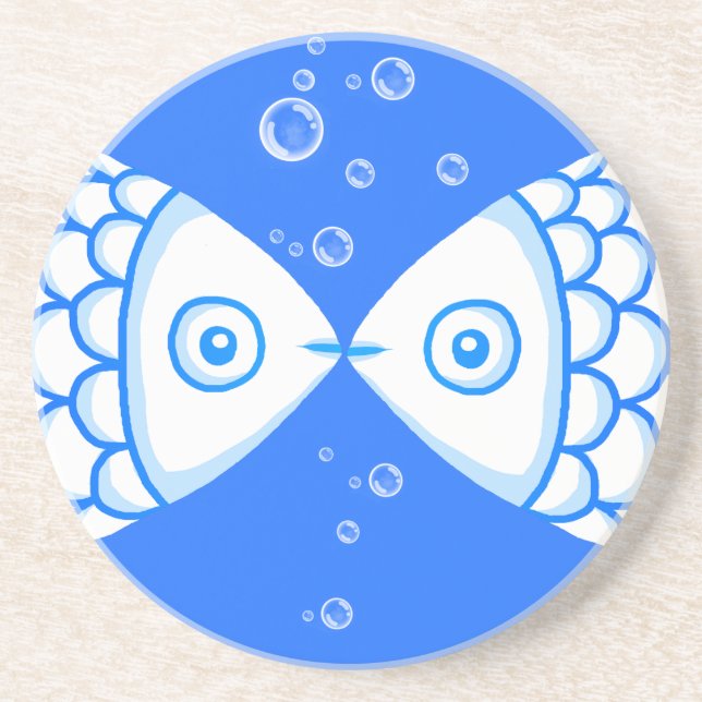 Två fiskpisser blå vit Abstrakt Mönster Underlägg (Framsidan)