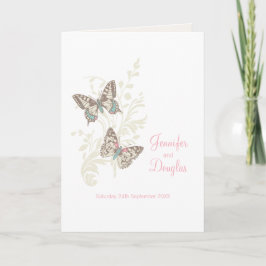 Två fjärilar rosa vita bröllopsprogram program