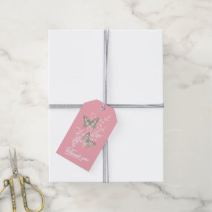 Två fjärilar teckning rosa tack för märkrn presentetikett