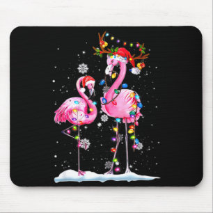 Två Flamingo Med Tomtehatt Och Ljus God Jul Musmatta
