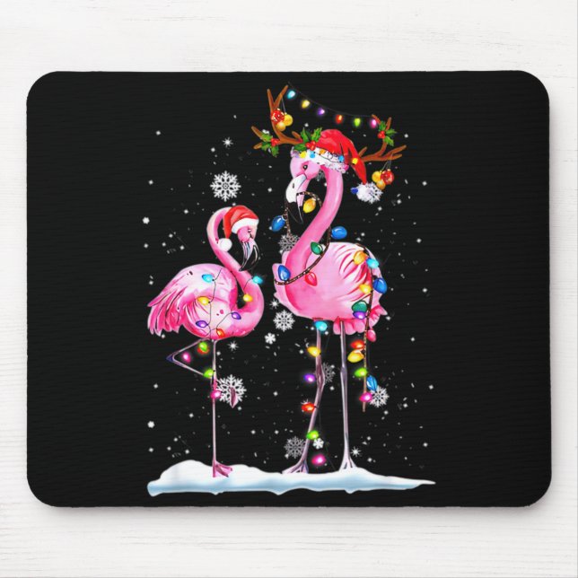 Två Flamingo Med Tomtehatt Och Ljus God Jul Musmatta (Framsidan)