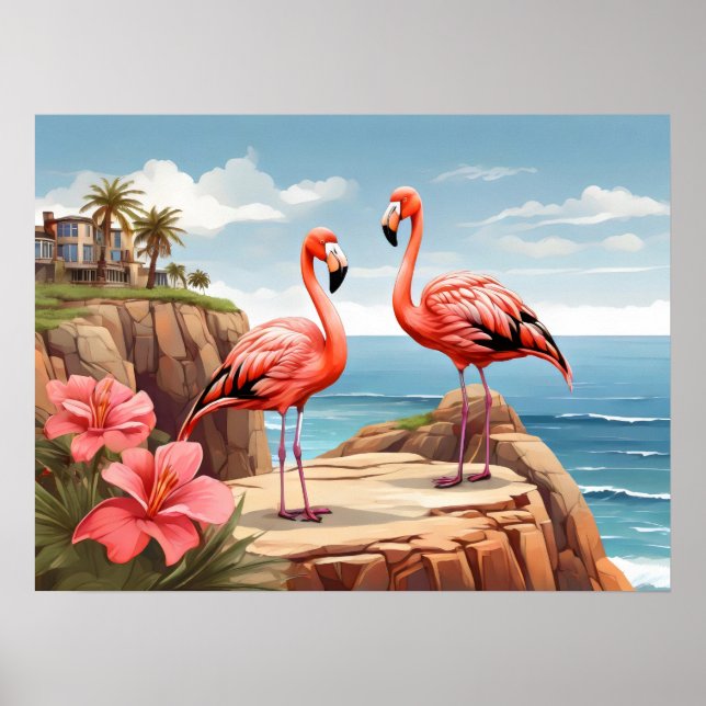 Två flamingor på ett klipp poster (Framsidan)