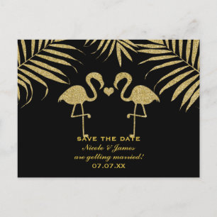 Två flamingos älskar svart & guld Save The Date-ko Meddelande Vykort