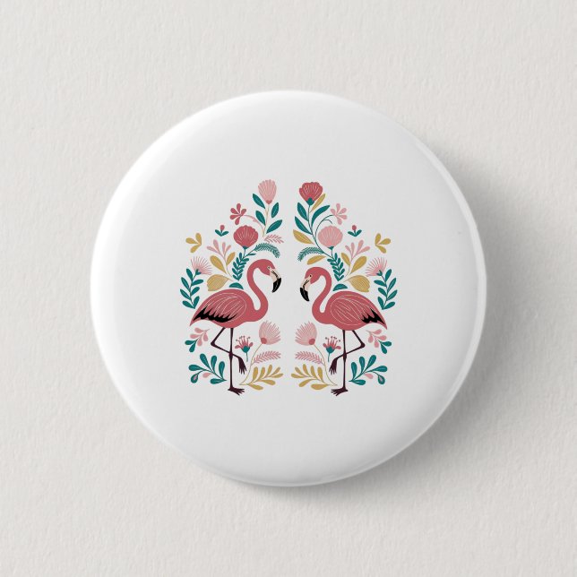 Två flamingos dekal  knapp (Framsida)