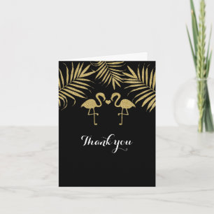 Två Flamingos Kärlek Black & Guld Bröllop Card Tack Kort