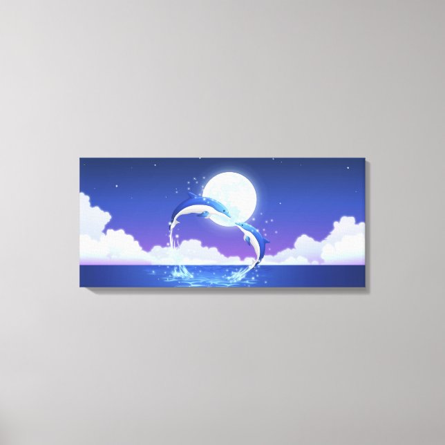 Två flaska-nosade delfiner som hoppar ut ur vatten canvastryck (Framsida)