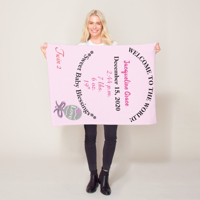 Två Flicka-Rosa-vita Baby-stater Fleecefilt (På plats)