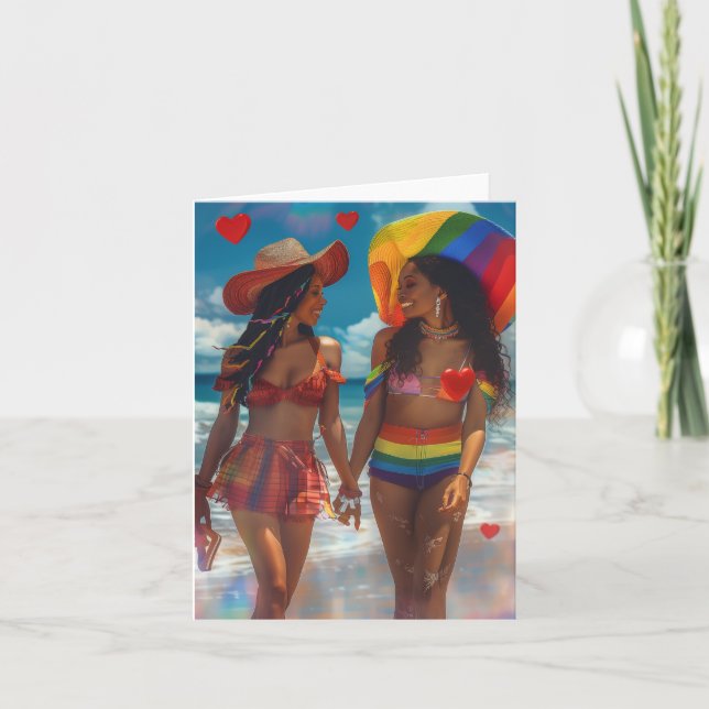 Två flickor Alla hjärtans Kärlek Digital Art Helgkort (Framsida)