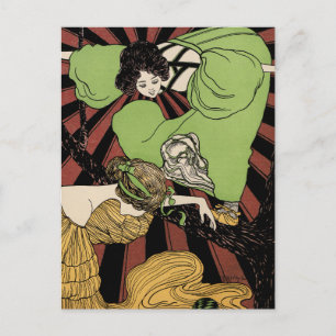 Två flickor - Art nouveau - Jugendstill Vykort