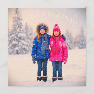 TVÅ FLICKOR BARN I SNÖSCEN JULDESIGN INBJUDNINGAR