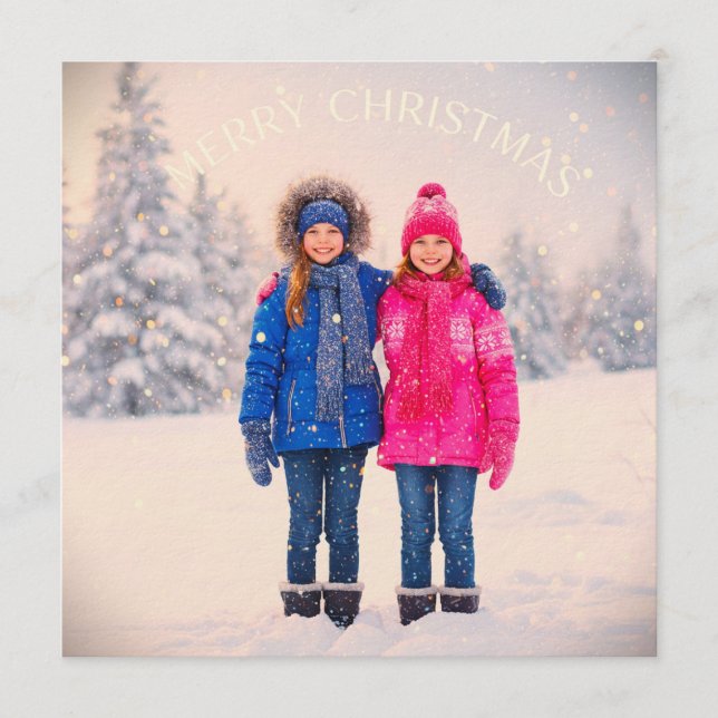 TVÅ FLICKOR BARN I SNÖSCEN JULDESIGN INBJUDNINGAR (Framsida)