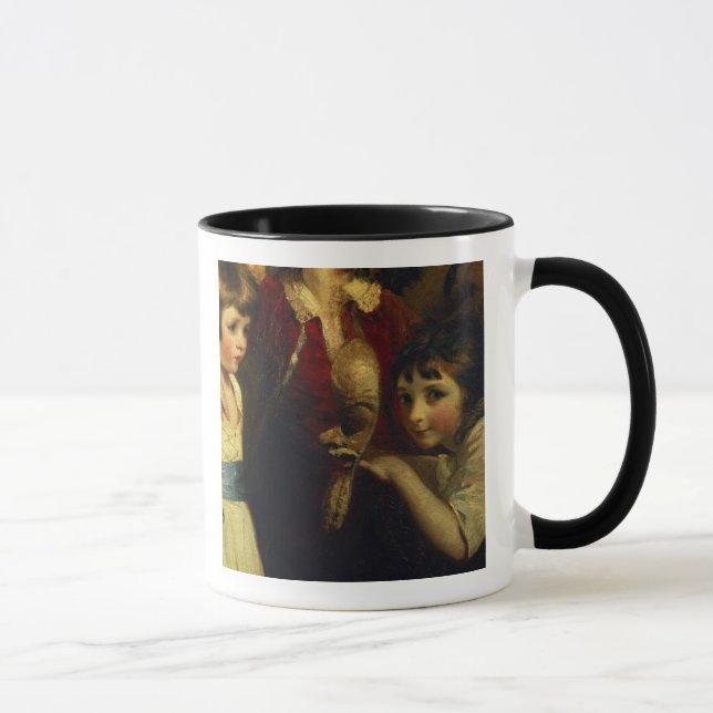 Två flickor, en som leker med en maskera, mugg (Höger)