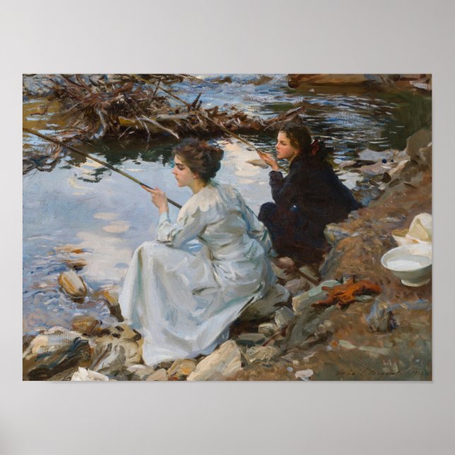 Två flickor fiskar, Sargent 1918  Poster (Framsidan)