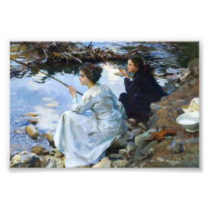 Två flickor Fiske av John Singer Sargent Fototryck