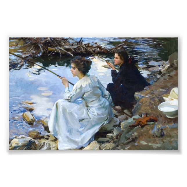 Två flickor Fiske av John Singer Sargent Fototryck (Framsidan)