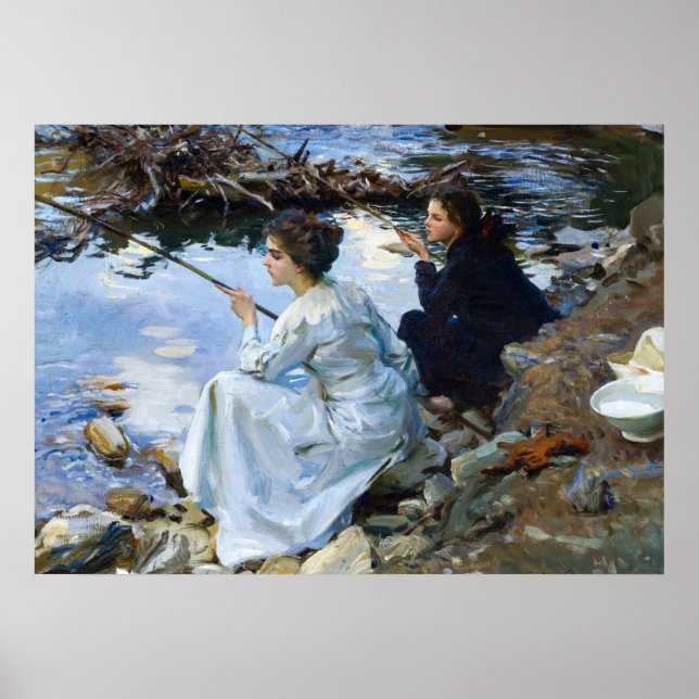 Två flickor Fiske av John Singer Sargent Poster (Framsidan)