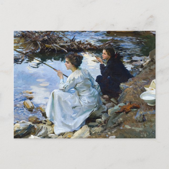 Två flickor Fiske av John Singer Sargent Vykort (Framsida)