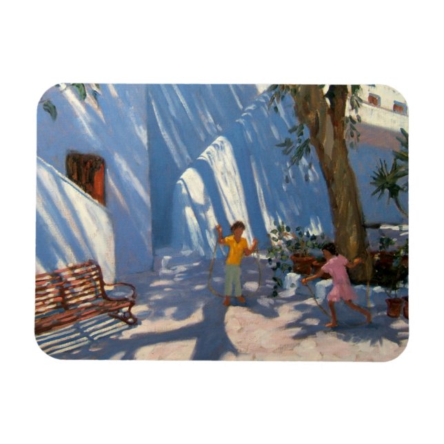 Två flickor hoppar över Mykonos Magnet (Horisontell)