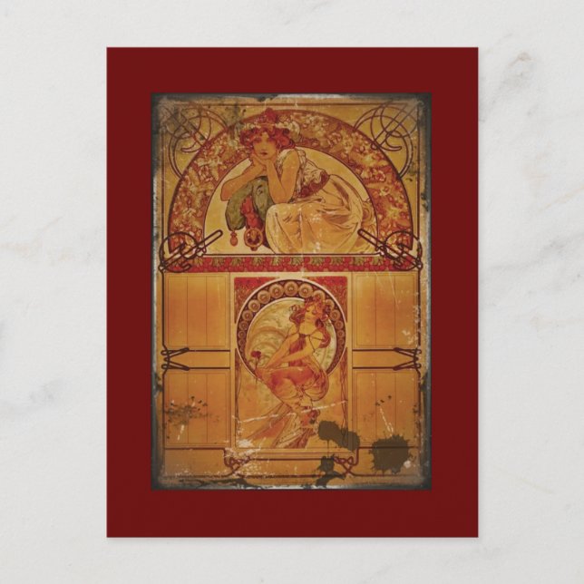 Två flickor i höst Färg Vykort (Framsida)