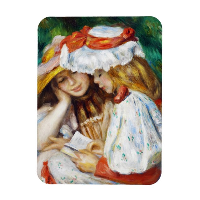 Två flickor Läser Pierre Auguste Renoir-målning Magnet (Vertikal)