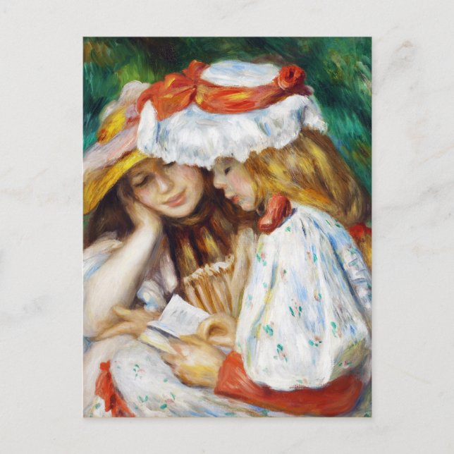 Två flickor Läser Pierre Auguste Renoir-målning Vykort (Framsida)
