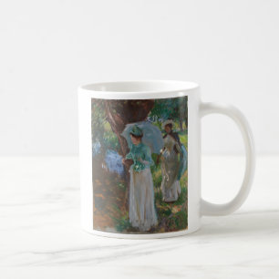 Två flickor med ett slags solskydd kaffemugg