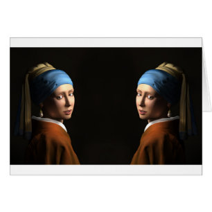 TVÅ FLICKOR MED PEARL EARRING HÄLSNINGSKORT