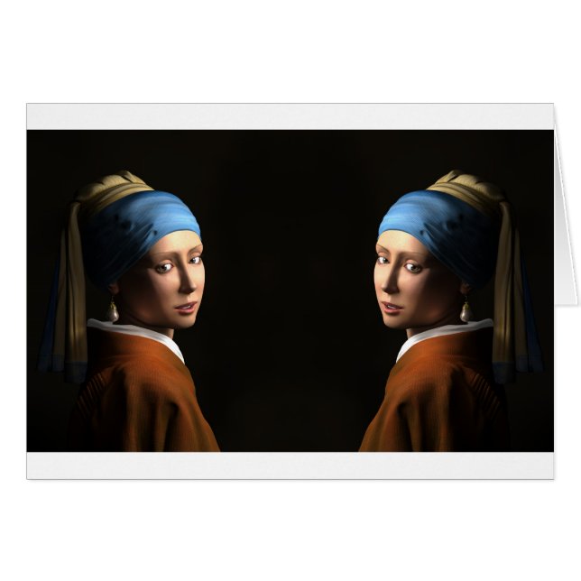 TVÅ FLICKOR MED PEARL EARRING HÄLSNINGSKORT (Framsidan Horizontal)