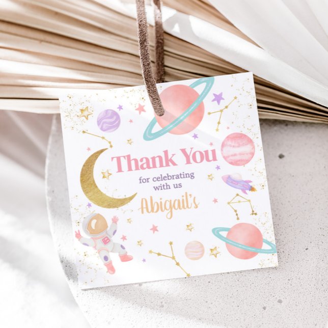 Två flickor på Födelsedagsfesten Måne Gåvor Etiketter (Two the Moon Birthday Party Square Favor Tags)