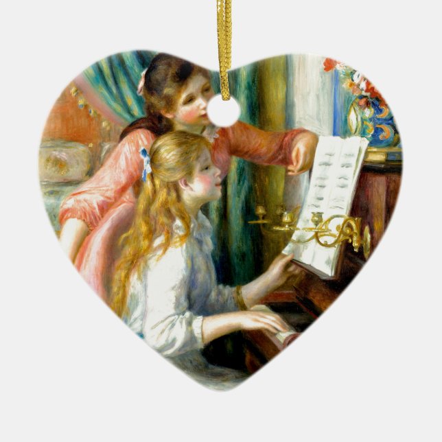 Två flickor på pianot - Pierre Auguste Renoir Julgransprydnad Keramik (Framsidan)